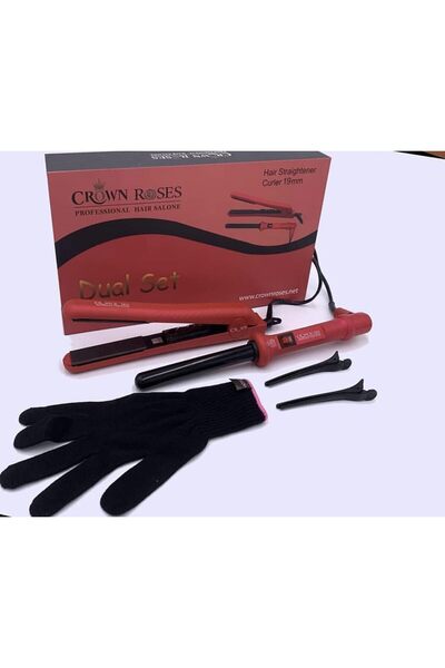 CROWN ROAD Crown Roses Hair Straightener + Hair Straightener, Red, Ceramic