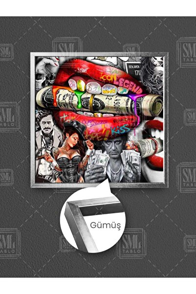 SML TABLO Slika na platnu u kvadratnom okviru sa grafitima crvenih usana, Al ...