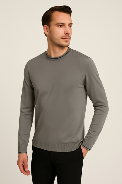 Maccali Men's Long Sleeve Slim Fit Basic Gray Winter Sweater