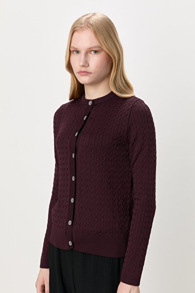 Nihan Saç Örgülü Kısa Hırka Bordo