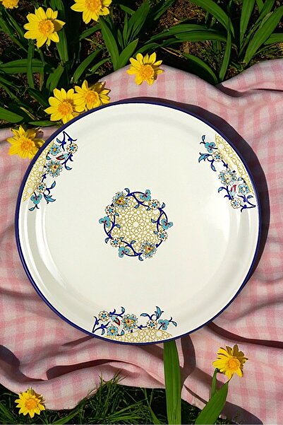 İnci Emaye No 40 Enamel Tray Tableware, Food Presentation Tray, Floor Table Zinc ~38 cm