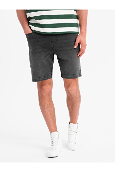 OMBRE Ανδρικό σορτς με λάστιχο στη μέση και εφέ πλύσης - γκρι V3 OM-SRDS-0192 L