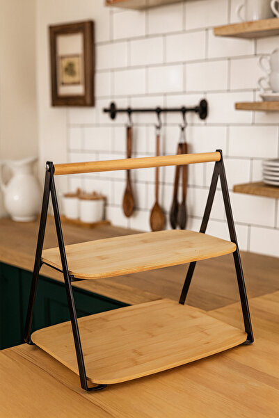 Çavdar Group Bambu 2 Katlı Metal Raf Mutfak Banyo Düzenleyici Saplı Raf