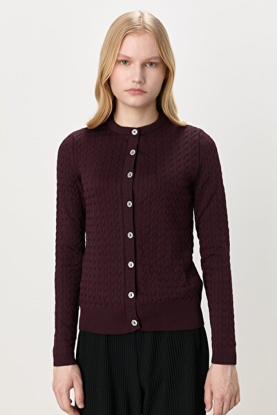 Nihan Saç Örgülü Kısa Hırka Bordo