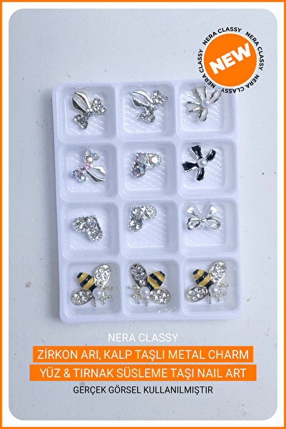 Nera Classy Zirkon Metal Paslanmaz Charm, Takma Tırnak Süsü Charm - (Yüz, Vüc...