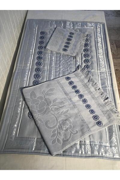 Vinezza Home Collection Mavi Motifli El Emeği Etamin Kumaş 3lü Seccade Set