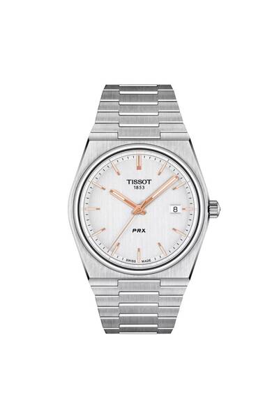 TISSOT ساعة PRX للرجال من الفولاذ المقاوم للصدأ بقرص أبيض كوارتز مقاس 40 مم T137.410.11.031.00