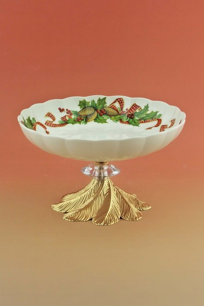 Bursa Porselen Dekor Χριστουγεννιάτικα κώνοι χρυσό μεταλλικό πιάτο με πόδι