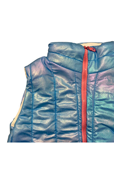 OEM Children's thick holographic blue vest with pink zipper