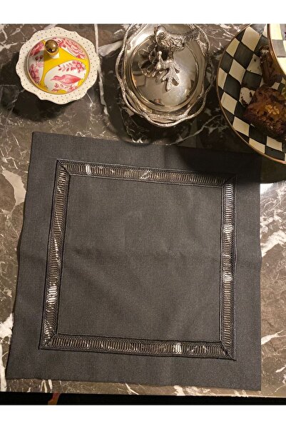 LİNDA MİA Μαύρη λινό πετσέτα τραπεζιού με κορδόνι, μονό