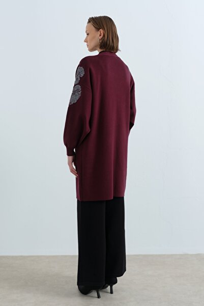 Nihan Kolu Boncuk İşlemeli Triko Hırka Kırmızı