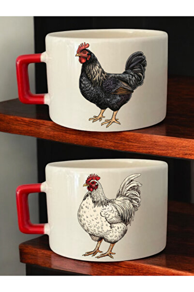 lili hediyelik Chicken Printed 2-Piece Coffee Cup Ceramic Mug - Ceramic Tea, ...