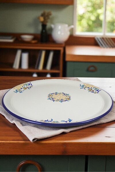 İnci Emaye No. 70 Enameled Sini Tableware, Food Presentation Tray, Floor Table Zinc ~68 cm