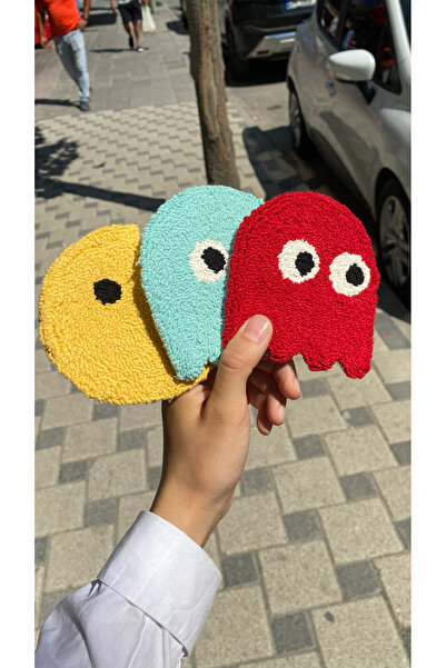 Pac-Man Puch İşleme Bardak Altlığı 3'lü Set El Yapımı