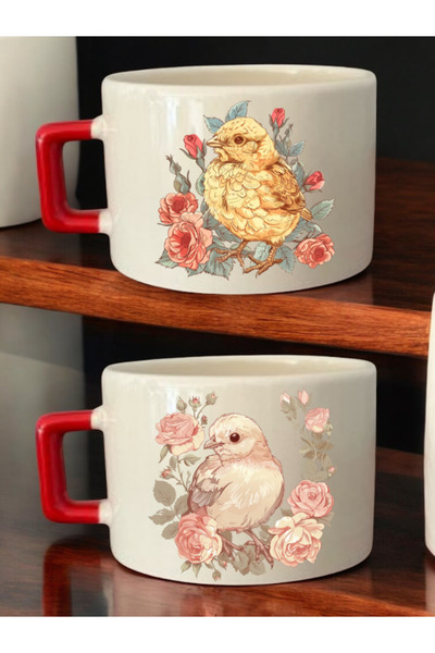 lili hediyelik طقم فناجين قهوة سيراميك مكون من قطعتين مع نقش ورود - فنجان سير...