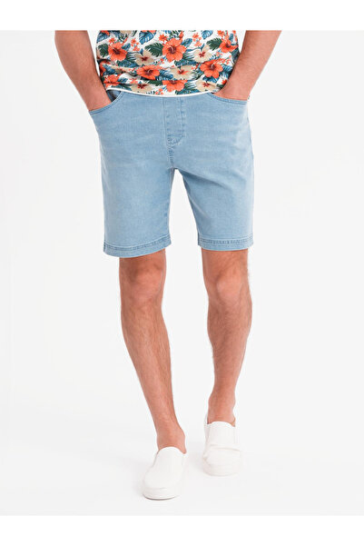 OMBRE Pánske šortky s elastickým pásom a pracím efektom - svetlomodré V1 OM-SRDS-0192 XXL