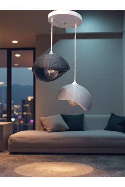 DNRYSL Modern İkili Sarkıt Avize Gri, Siyah Minimal Dekoratif Salon Aydınlatm...