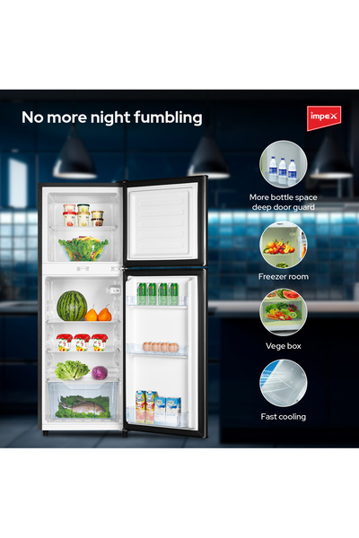 İMPEX 138L Double Door Refrigerator, 42L Freezer, Dark Grey, Fast Cooling, 2Yr Warranty- IRF 138C
