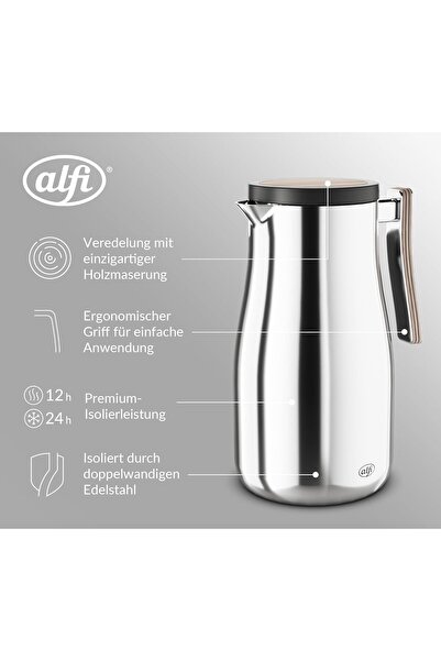ALSAIF ALFI Insulated Coffee Carafe, Stainless Steel Vacuum Flask for Coffee & Other Hot Beverages, 1 Liter