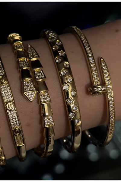 Fairydaze Yılan Model Tam Taşlı Kelepçe Gold