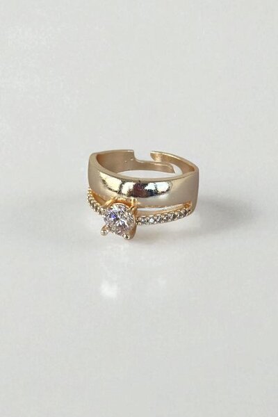 TAKIŞTIR Gold Color Stone Detailed Adjustable Ring