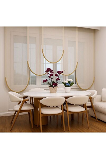 Orlenda Pufaloji Bulut Perde - Bulut Stor - U Metal Gold Aksesuarlarlı 50cm T...