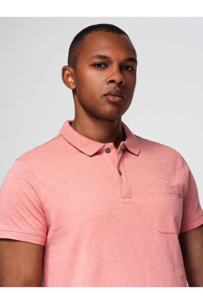 OMBRE Klasické bavlněné pletené polo tričko - růžové V4 OM-POWS-0142 M