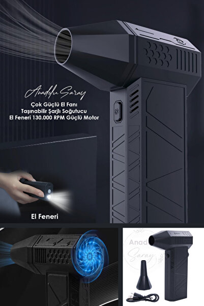 Anadolu Saray Çok Güçlü El Fanı 4 Kademeli Overclock Taşınabilir Şarjlı Soğut...
