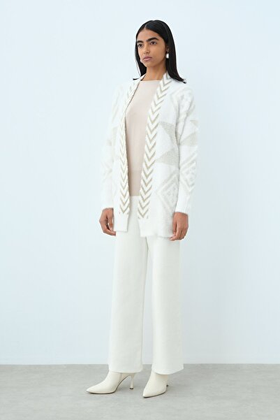 Nihan Kuşaklı Triko Hırka Ekru