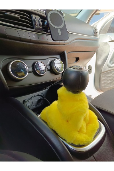 Oto Aksesuarcım Soft Furry Plush Fur Gear Shift Boot Gear Shift Ornament Yellow