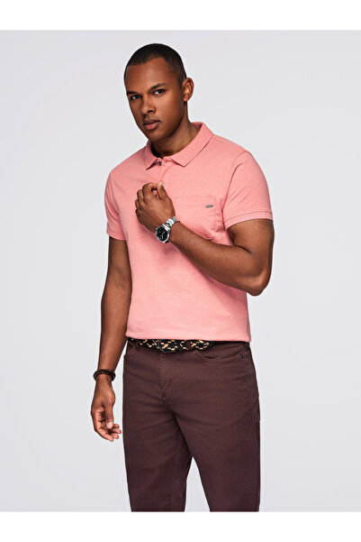 OMBRE Klasické bavlněné pletené polo tričko - růžové V4 OM-POWS-0142 M