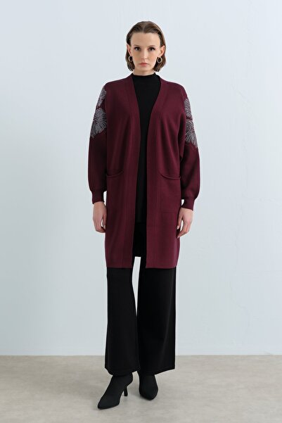 Nihan Kolu Boncuk İşlemeli Triko Hırka Kırmızı