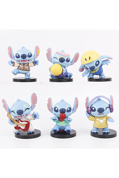 BANDAI pack by bag 1 6pcs/set Stitch Fashion PVC Action Figure Collectible Model Toys About 8 cm Guitar