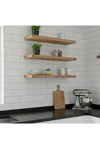 Free Home Premium MDF Ürün Duvar Rafı 3'lü Set 60x15 cm Uçan Raf Modern Kitaplık Mutfak Banyo Rafı