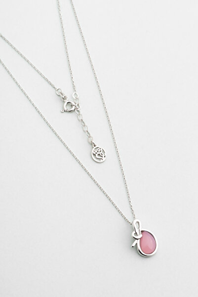 So CHIC... Kalsedon Parıltısı 18 Ayar Beyaz Altın Kaplama 43 Cm Gümüş Kolye