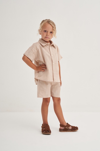 EBU Prive Хлопчачий бавовняний комплект сорочка-шорти бежевий