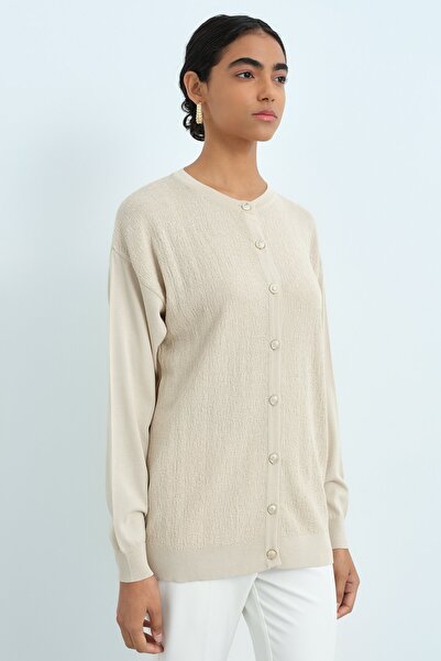 Nihan Ağaç Kabuğu Triko Blazer Hırka Taş