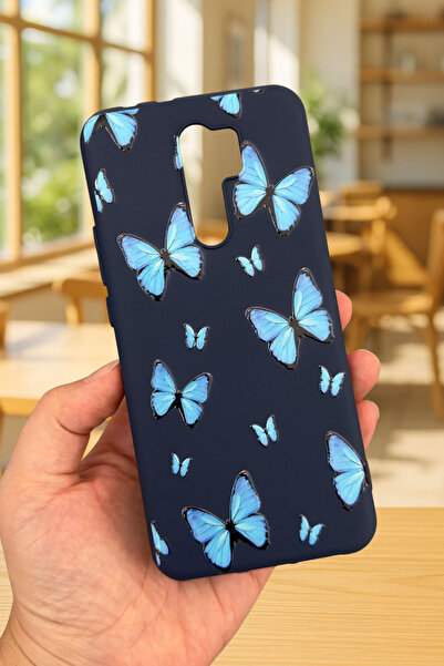 Vip Case Xiaomi Redmi 9 Uyumlu Mavi Kelebek Desenli Silikon Darbe Emici Klasi...