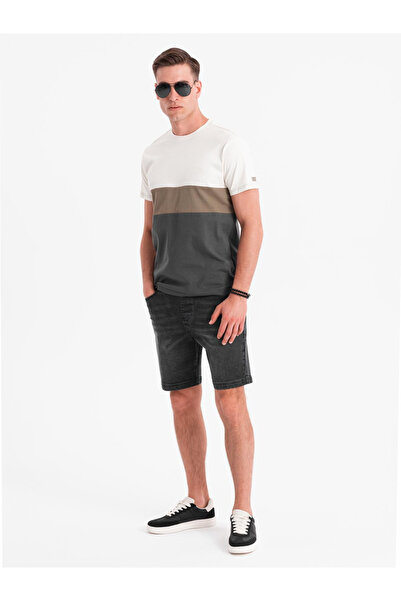 OMBRE Pánské kraťasy s elastickým pasem a sepraným efektem - černé V4 OM-SRDS-0192 S