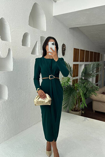 Neşeli Butik γυναικείο φόρεμα με μακρύ μανίκι με λεπτομέρεια με αγκράφα NBMY3655