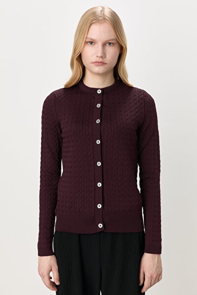 Nihan Saç Örgülü Kısa Hırka Bordo