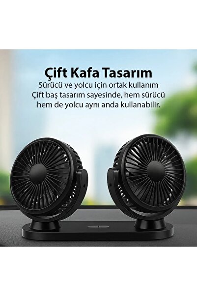 Enraco Çift Başlıklı Araç Fanı Oto Fan Vantilatör 12V/24V (Usb İle Çalışır) Siyah