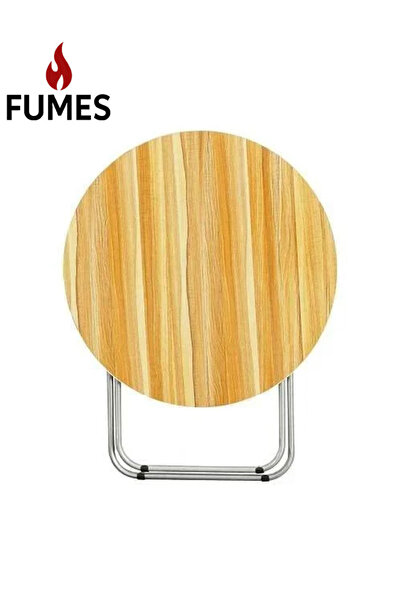 Fumes Portable Round Multipurpose Folding Table with Metal Legs & Wood Finish Top