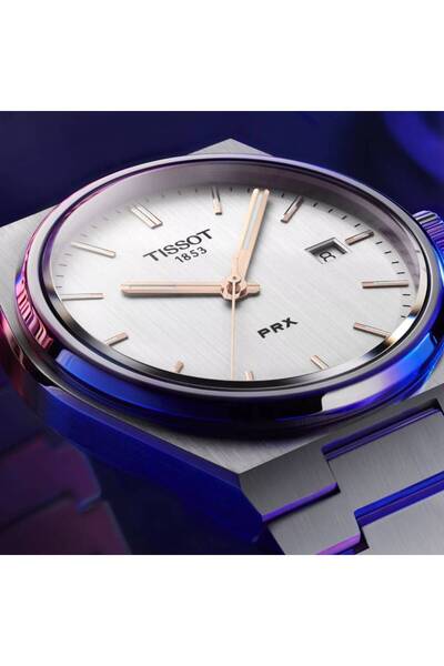 TISSOT ساعة PRX للرجال من الفولاذ المقاوم للصدأ بقرص أبيض كوارتز مقاس 40 مم T137.410.11.031.00