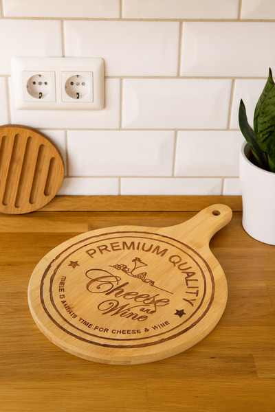 Çavdar Group Bamboo Cheese Presentation Plate Large Size with Handle Breakfast Presentation Board Bamboo