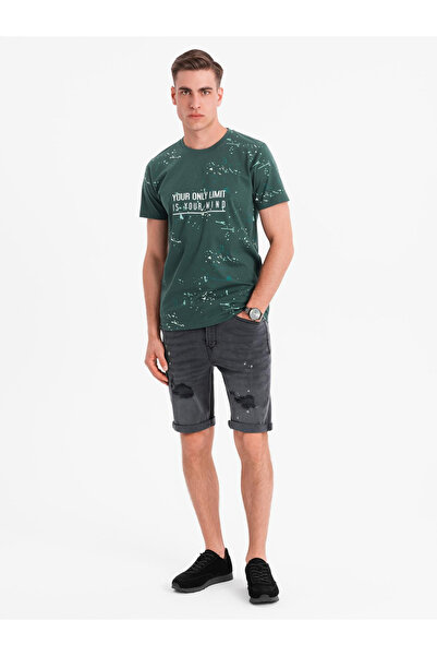 OMBRE Pánské krátké džínové kraťasy s oděrkováním a ohrnutými nohavicemi - šedé V3 OM-SRDS-0186 L