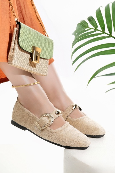 Modafırsat Women's Ballerinas Beige Lightweight Comfortable Stylish Business Office Daily Shoes