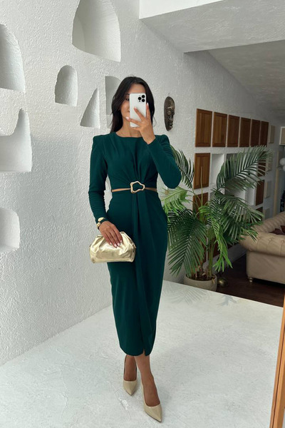 Neşeli Butik γυναικείο φόρεμα με μακρύ μανίκι με λεπτομέρεια με αγκράφα NBMY3655