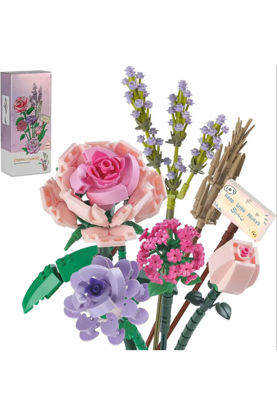 Choice 547pcs 1657 Flower Bouquet Mini Pink Rose Lavender 547pcs Building Block Sets Creative Home Decor To