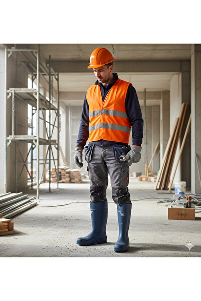 Techno Boots Poliüretan Soğuğa Dayanıklı Kısa Çelik Burunlu Mavi Çizme